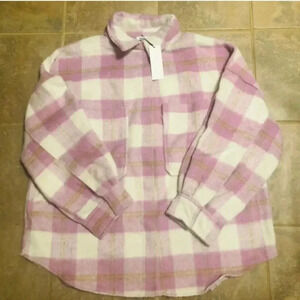 Pretty‎ Garbage Oversized Plaid Flannel Shirt Jacket Shacket Pink White